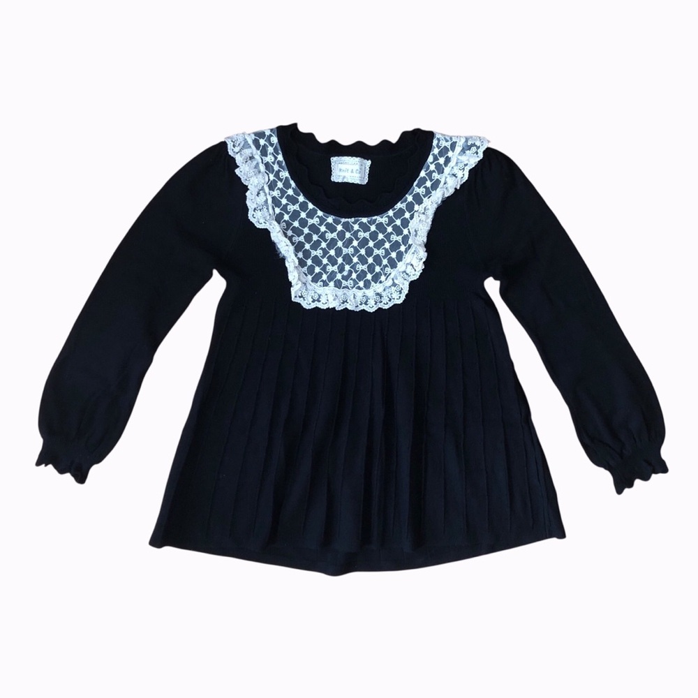 Black Lace Trim Babydoll Sweater